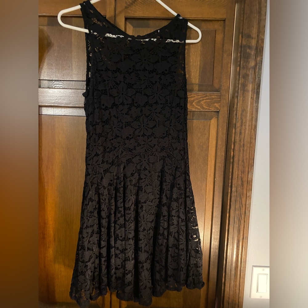 Black sleeveless lace dress, zip up back, worn once